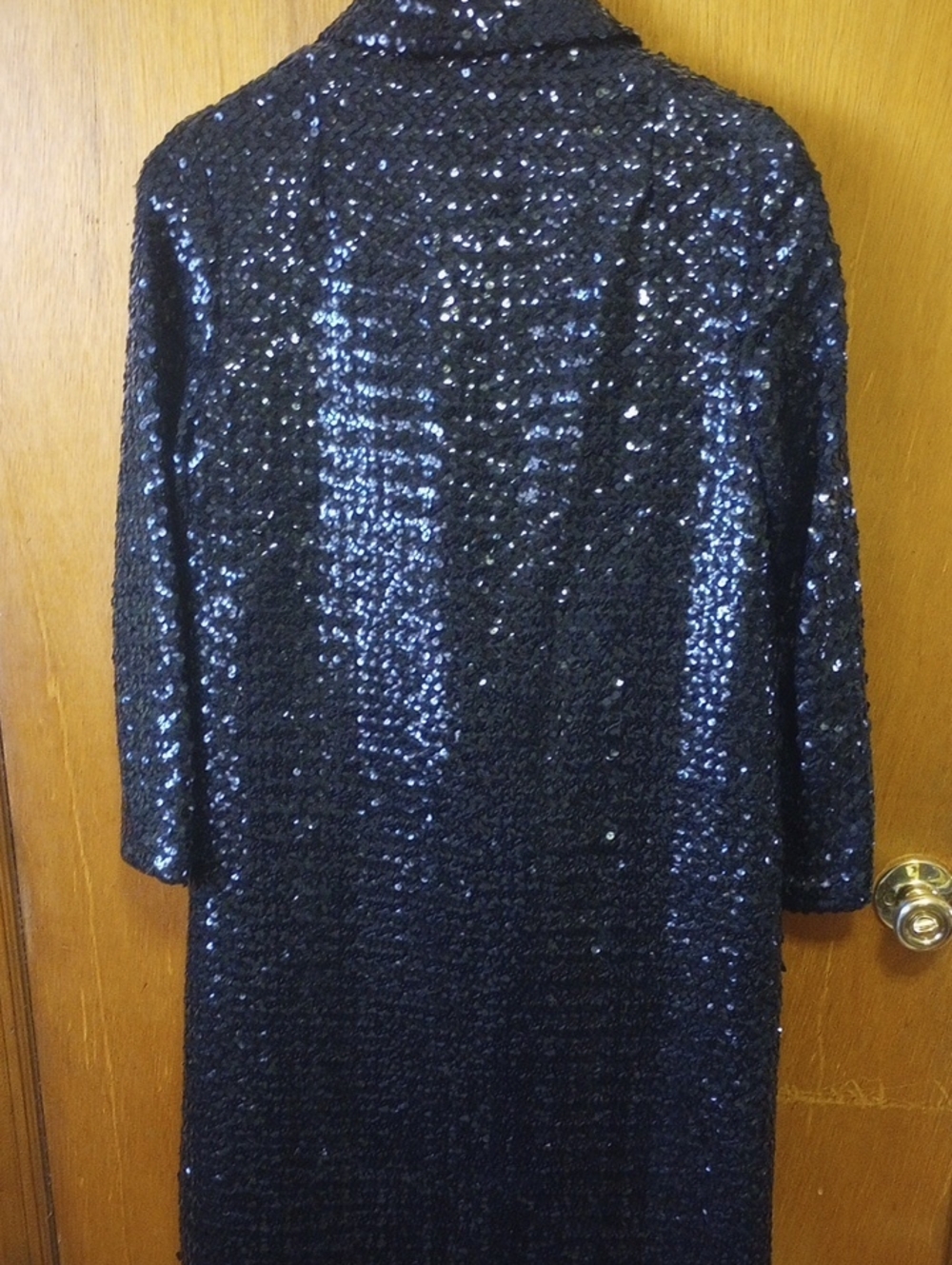 Fancy Formal Tailored Vintage Black Sequin Coat w/ Collar. M-L - Picture 3 of 6